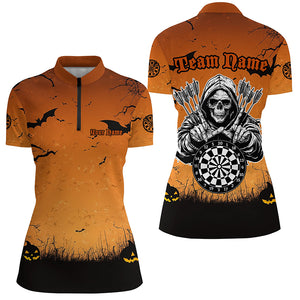 Orange Halloween Spook Night Custom Women Dart Shirts, Scary Death Skeleton Halloween Darts Gift TDM2737