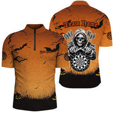 Load image into Gallery viewer, Orange Halloween Spook Night Custom Men Dart Shirts, Scary Death Skeleton Halloween Darts Gift TDM2737