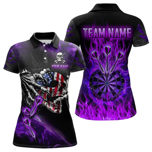 Fire Flame Darts Board American Flag Skull Dart Shirts For Women Custom Darts Team Jerseys |Purple TDM2982