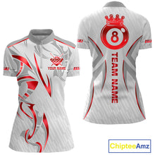 Load image into Gallery viewer, White And Red Crown 8 Ball Women&#39;s Billiards Shirts Custom Billiard Jersey Team Polo &amp; 1/4 Zip TDM5212