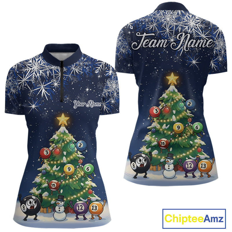 Funny Christmas Billiard Balls Pine Tree Pool Shirt For Women Custom Xmas Billiard Shirts Gifts TDM5215