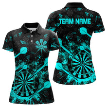 Load image into Gallery viewer, Black And Turquoise Grunge Darts Polo, Quarter Zip For Women Custom Dart Shirts For Team Dart Jerseys TDM3226
