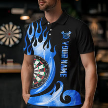 Load image into Gallery viewer, Black Blue Fire Flame Light Darts Polo &amp; Quarter Zip Custom Dart Shirts For Men League Dart Jerseys TDM3424
