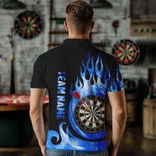 Load image into Gallery viewer, Black Blue Fire Flame Light Darts Polo &amp; Quarter Zip Custom Dart Shirts For Men League Dart Jerseys TDM3424