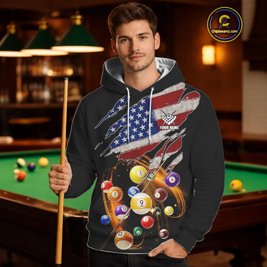 American Flag Pool Balls Billiard Hoodie For Men And Women, Patriotic Billiard Hoodie Jersey TDM5730