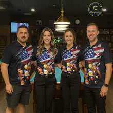 Load image into Gallery viewer, American Flag Pool Balls Billiard Shirt For Men Custom Patriotic Billiard Jersey Polo &amp; 1/4 Zip TDM5730