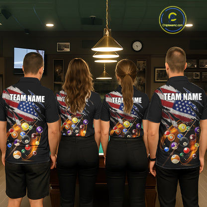 American Flag Pool Balls Billiard Shirt For Men Custom Patriotic Billiard Jersey Polo & 1/4 Zip TDM5730