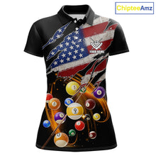 Load image into Gallery viewer, American Flag Pool Balls Billiard Shirt For Women Custom Patriotic Billiard Jersey Polo &amp; 1/4 Zip TDM5730