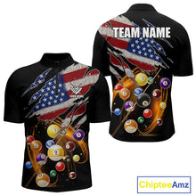 Load image into Gallery viewer, American Flag Pool Balls Billiard Shirt For Men Custom Patriotic Billiard Jersey Polo &amp; 1/4 Zip TDM5730