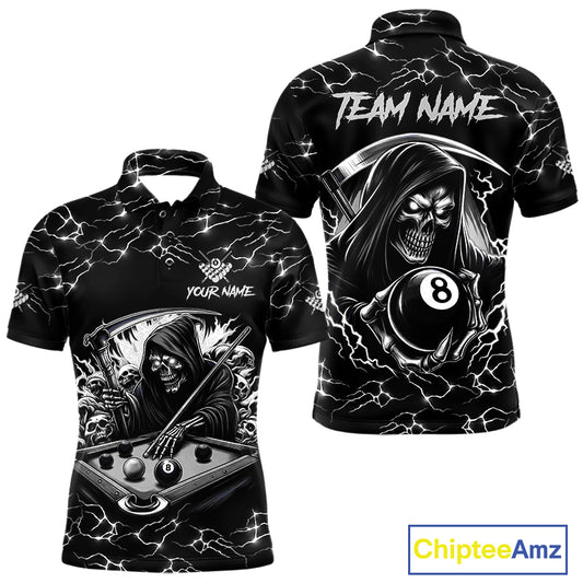 Black White Funny Grim Reaper 8 Ball Pool Men Billiard Shirts Custom Lightning Billiard Jerseys TDM3726