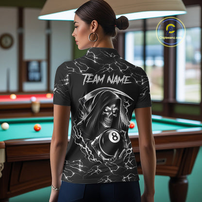 Black White Funny Grim Reaper 8 Ball Pool Women Billiard Shirts Custom Lightning Billiard Jerseys TDM3726
