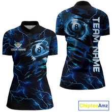 Load image into Gallery viewer, Blue 8 Ball Pool Lighting Billiard Shirt For Women Custom Glowing Billiard Team Jersey Polo, 1/4 Zip TDM6332