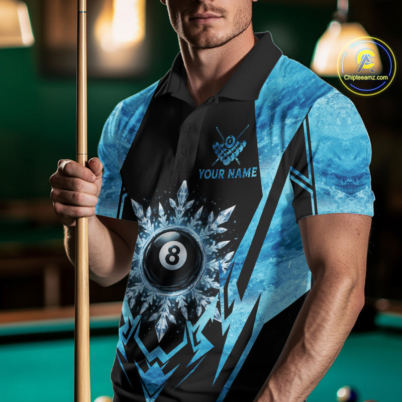Black And Blue 8 Ball Pool Ice Billiard Shirt For Men, Funny Pool Team Jersey Polo & 1/4 Zip TDM6338