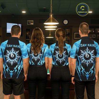 Black And Blue 8 Ball Pool Ice Billiard Shirt For Men, Funny Pool Team Jersey Polo & 1/4 Zip TDM6338