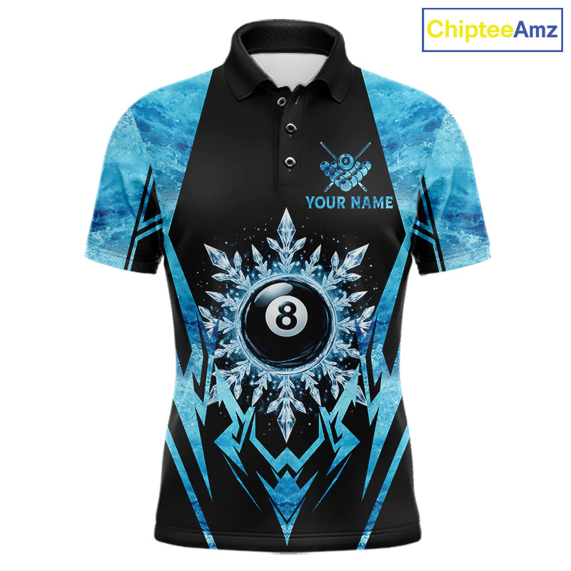 Black And Blue 8 Ball Pool Ice Billiard Shirt For Men, Funny Pool Team Jersey Polo & 1/4 Zip TDM6338