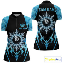 Load image into Gallery viewer, Black And Blue 8 Ball Pool Ice Billiard Shirt For Women, Funny Pool Team Jersey Polo &amp; 1/4 Zip TDM6338