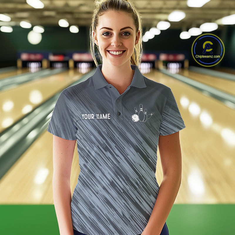 Custom Grey Grunge American Flag Bowling Shirt For Women, Patriotic Bowling Jersey Polo & 1/4 Zip TDM6516