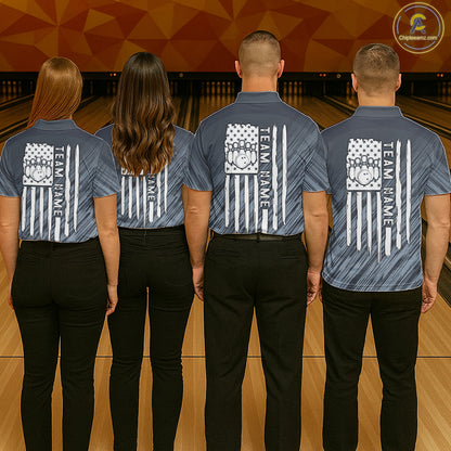 Custom Grey Grunge American Flag Bowling Shirt For Men, Patriotic Bowling Jersey Polo & 1/4 Zip TDM6516