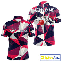 Load image into Gallery viewer, Geometric bowling tournament polo shirt for men with custom bowling league graphics.