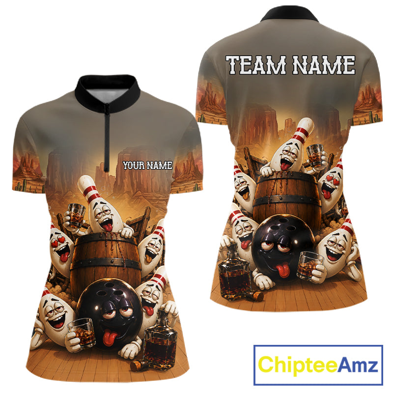 Funny Bourbon Drunk Bowling Pins Vintage Bowling Shirts For Women Custom Bowling Team Jersey TDM7251