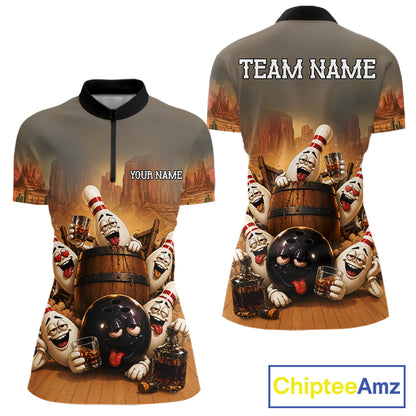 Funny Bourbon Drunk Bowling Pins Vintage Bowling Shirts For Women Custom Bowling Team Jersey TDM7251