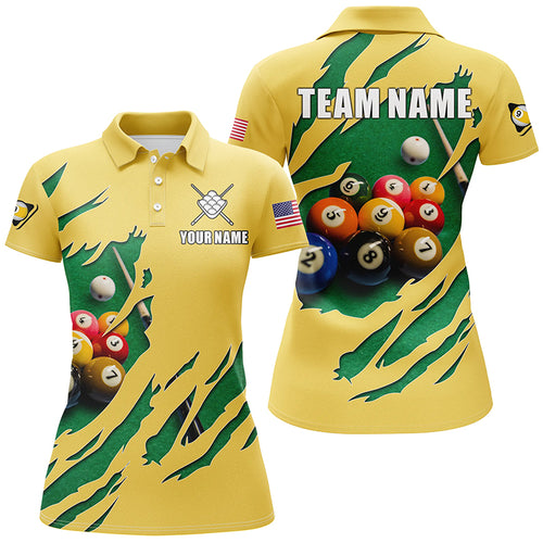 Funny 3D Billiard Table 9 Ball Pool Shirts For Women Custom Yellow 9 Ball Billiard Team Jerseys TDM2741