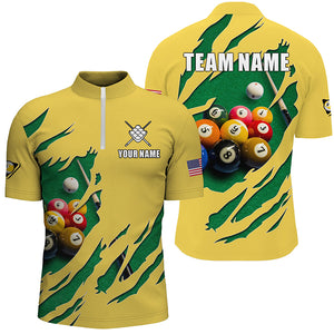 Funny 3D Billiard Table 9 Ball Pool Shirts For Men Custom Yellow 9 Ball Billiard Team Jerseys TDM2741