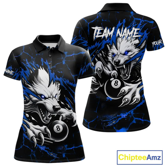 Personalized Thunder Lightning Wolf Billiard Shirts For Women Custom Billiard Team Jerseys |Blue TDM5466