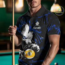 Load image into Gallery viewer, Personalized 9 Ball Pool Wolf Billiard Shirts For Men, Billiard Team Jersey Polo &amp; 1/4 Zip |Blue TDM5468