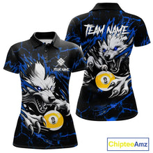 Load image into Gallery viewer, Personalized 9 Ball Pool Wolf Billiard Shirts For Women, Billiard Team Jersey Polo &amp; 1/4 Zip |Blue TDM5468