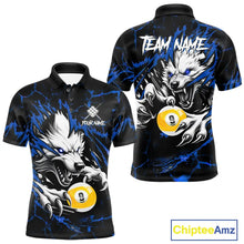 Load image into Gallery viewer, Personalized 9 Ball Pool Wolf Billiard Shirts For Men, Billiard Team Jersey Polo &amp; 1/4 Zip |Blue TDM5468