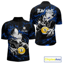 Load image into Gallery viewer, Personalized 9 Ball Pool Wolf Billiard Shirts For Men, Billiard Team Jersey Polo &amp; 1/4 Zip |Blue TDM5468