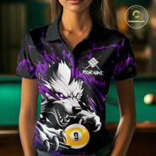 Load image into Gallery viewer, Personalized 9 Ball Pool Wolf Billiard Shirt For Women, Billiard Team Jersey Polo &amp; 1/4 Zip|Purple TDM5469