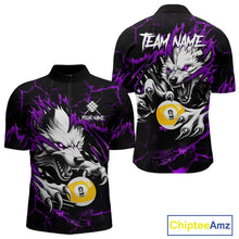 Load image into Gallery viewer, Personalized 9 Ball Pool Wolf Billiard Shirt For Men, Billiard Team Jersey Polo &amp; 1/4 Zip|Purple TDM5469