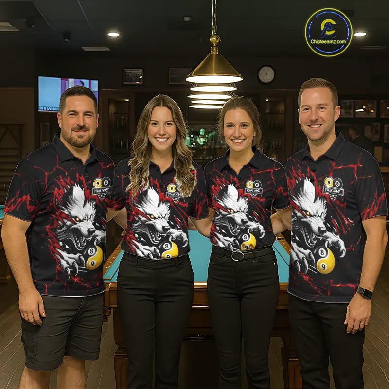 Personalized Wolf Yin-Yang 8 & 9 Ball Billiard Shirt For Men, Billiard Team Jersey Polo & 1/4 Zip TDM5470