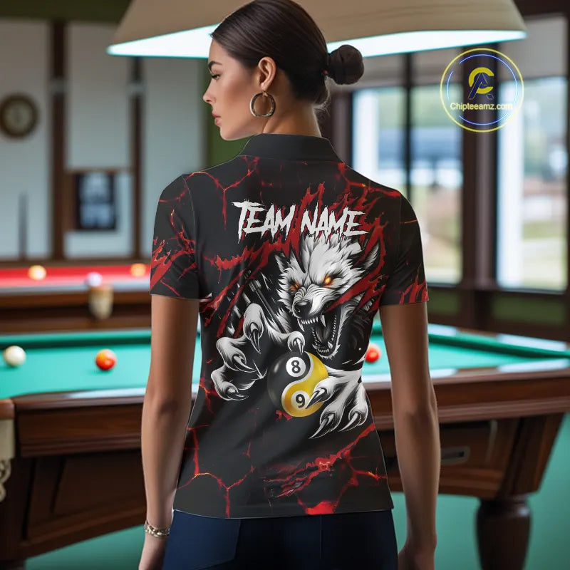 Personalized Wolf Yin-Yang 8 & 9 Ball Billiard Shirt For Women, Billiard Team Jersey Polo & 1/4 Zip TDM5470