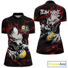Load image into Gallery viewer, Personalized Wolf Yin-Yang 8 &amp; 9 Ball Billiard Shirt For Women, Billiard Team Jersey Polo &amp; 1/4 Zip TDM5470