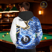 Load image into Gallery viewer, Blue 8 Ball Flame Smoke Golden Billiard Hoodie For Men And Women Custom 8 Ball Pool Hoodie Jersey TDM5735