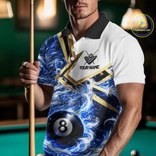Load image into Gallery viewer, Blue 8 Ball Flame Smoke Golden Billiard Shirt For Men Custom Pool Team Jersey Polo &amp; 1/4 Zip TDM5735