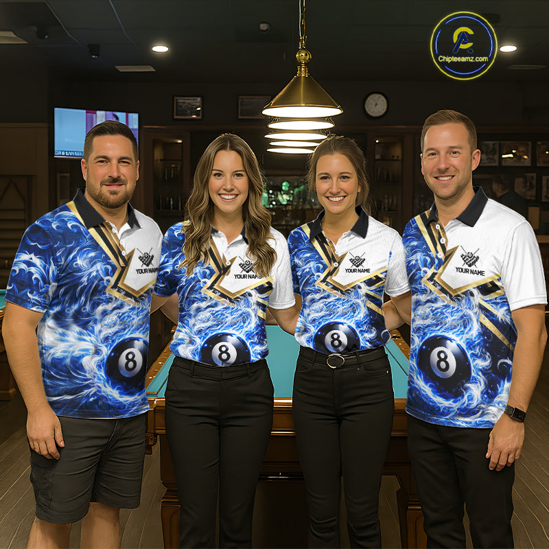 Blue 8 Ball Flame Smoke Golden Billiard Shirt For Women Custom Pool Team Jersey Polo & 1/4 Zip TDM5735
