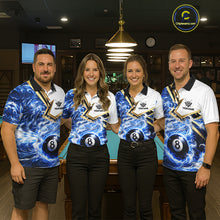 Load image into Gallery viewer, Blue 8 Ball Flame Smoke Golden Billiard Shirt For Women Custom Pool Team Jersey Polo &amp; 1/4 Zip TDM5735