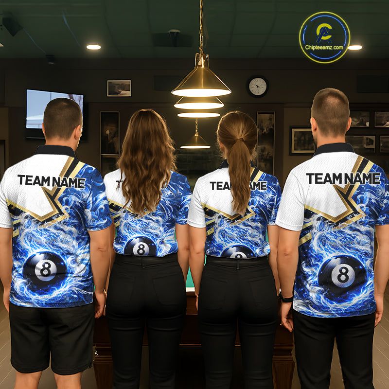 Blue 8 Ball Flame Smoke Golden Billiard Shirt For Women Custom Pool Team Jersey Polo & 1/4 Zip TDM5735