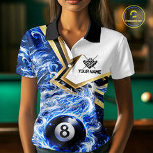 Load image into Gallery viewer, Blue 8 Ball Flame Smoke Golden Billiard Shirt For Women Custom Pool Team Jersey Polo &amp; 1/4 Zip TDM5735