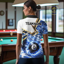 Load image into Gallery viewer, Blue 8 Ball Flame Smoke Golden Billiard Shirt For Women Custom Pool Team Jersey Polo &amp; 1/4 Zip TDM5735