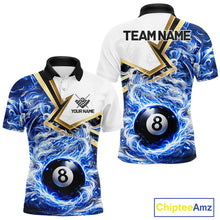 Load image into Gallery viewer, Blue 8 Ball Flame Smoke Golden Billiard Shirt For Men Custom Pool Team Jersey Polo &amp; 1/4 Zip TDM5735