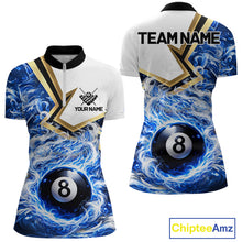 Load image into Gallery viewer, Blue 8 Ball Flame Smoke Golden Billiard Shirt For Women Custom Pool Team Jersey Polo &amp; 1/4 Zip TDM5735