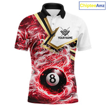 Load image into Gallery viewer, Red 8 Ball Flame Smoke Golden Billiard Shirt For Men Custom Pool Team Jersey Polo &amp; 1/4 Zip TDM5736
