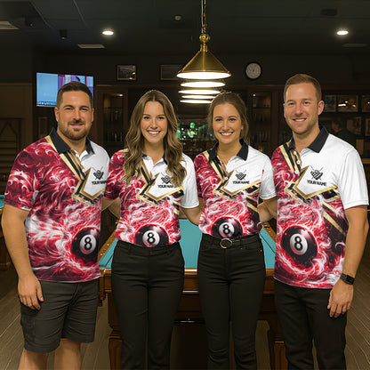 Red 8 Ball Flame Smoke Golden Billiard Shirt For Men Custom Pool Team Jersey Polo & 1/4 Zip TDM5736