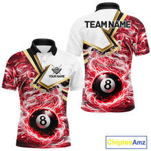 Load image into Gallery viewer, Red 8 Ball Flame Smoke Golden Billiard Shirt For Men Custom Pool Team Jersey Polo &amp; 1/4 Zip TDM5736