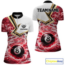 Load image into Gallery viewer, Red 8 Ball Flame Smoke Golden Billiard Shirt For Women Custom Pool Team Jersey Polo &amp; 1/4 Zip TDM5736